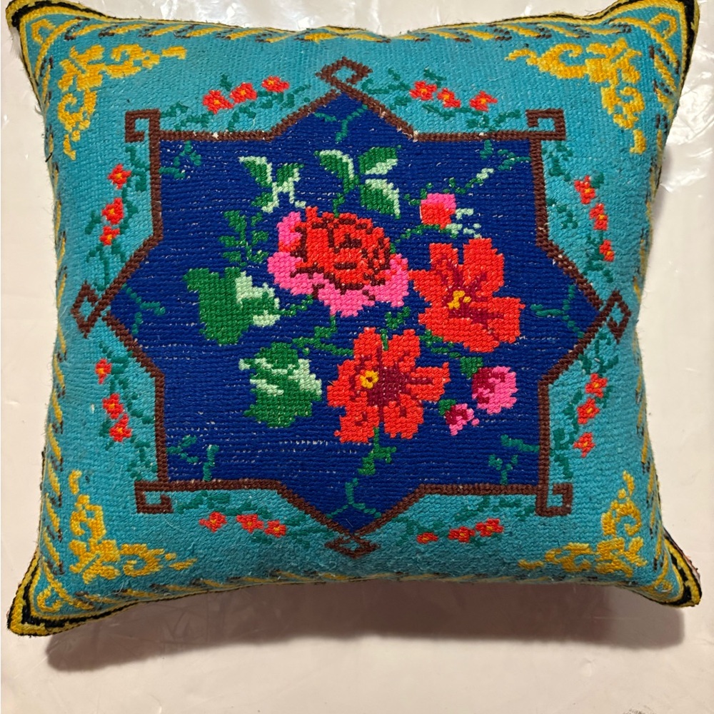 Colourful Floral Embroidered Decorative Pillow 15 inches.